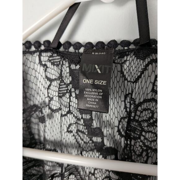 Mixit Women's Black Crochet Lace Kimono Shawl Wrap Fringe Witchy Goth Whimsygoth - Picture 6 of 6